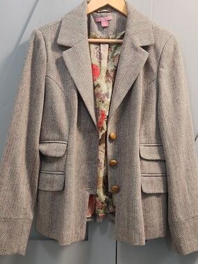 Joe Browns Women’s Brown Herringbone Wool Blend Coat Blazer Size 12 Tailored Fit